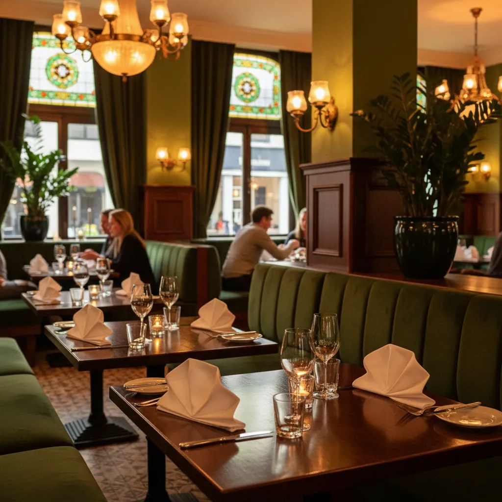 Interieur van Brasserie L'Oeuf met warme verlichting en gezellige sfeer